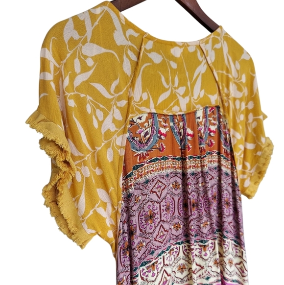 Boho Linen Blend Paisley Summer Midi Dress - Picture 4 of 6